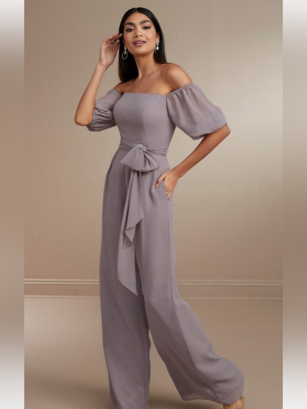 Elegant Gray Off-Shoulder Jumpsuit